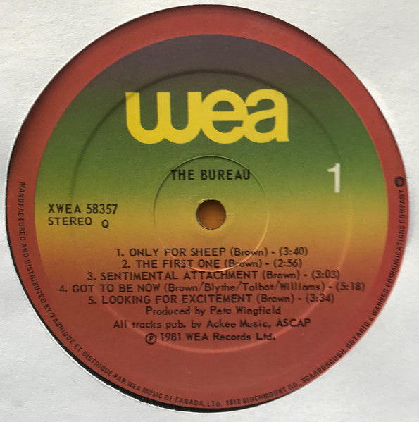 Image of Label Cover of LP - VG+/VG+ - THE BUREAU, The Bureau (WEA; XWEA 58357, Canada 1981), ,  - 3726160E