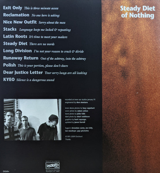 Image of Back Cover of 3854124S: LP - FUGAZI, Steady Diet Of Nothing (Dischord; DIS60V, US 2023 Reissue, Inner, Silver Vinyl)   NEW/NEW