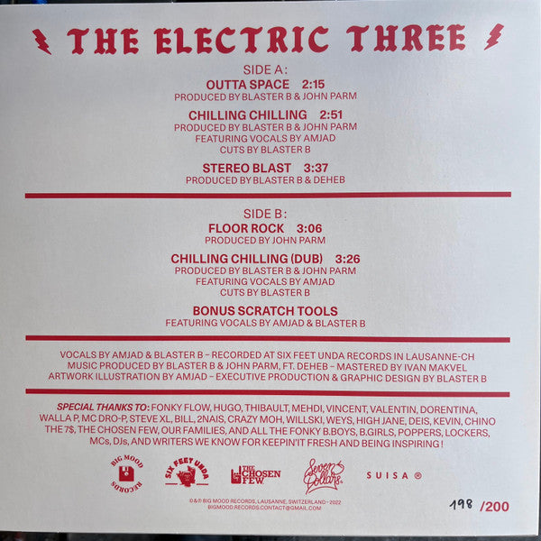 Image of Back Cover of 2943242S: 10" - THE ELECTRIC THREE FROM PLANET FONK, Chilling Chilling (Big Mood Records; BM001, Switzerland 2022, Picture Sleeve) Number 28/200  VG+/VG+