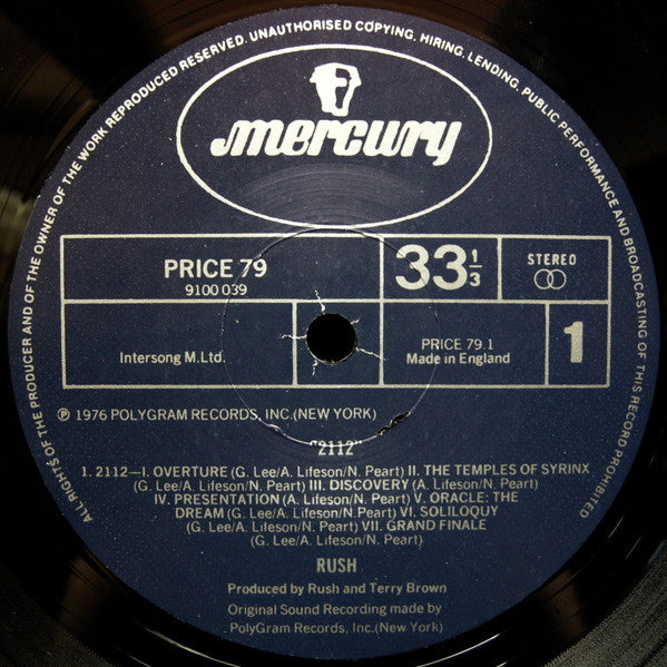 Image of Label Cover of LP - VG/VG - RUSH, 2112 (Mercury; PRICE 79, UK Reissue, Company Inner), A few wispy marks, Light wear to top edge of sleeve,  - 3316088C