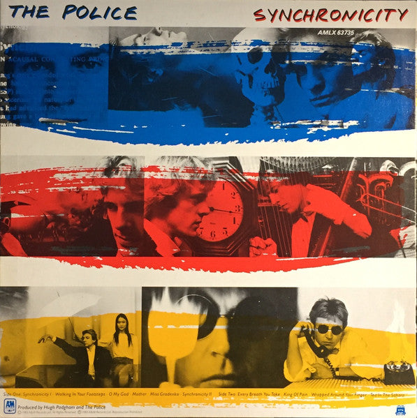 Image of Back Cover of 4925383E: LP - THE POLICE, Synchronicity (A&M Records; AMLX 63735, UK 1983, Front Colours - YBR, Back BRY, Inner, "TAPE One"/Masterdisk Matrix)   VG+/VG+