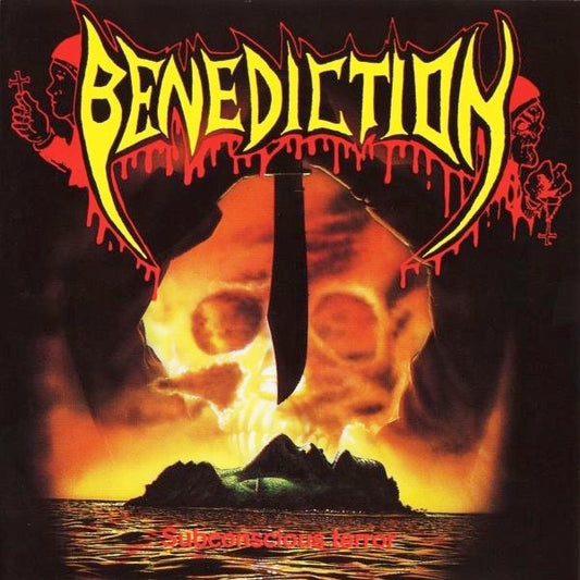 Image of Front Cover of 3033081E: LP - BENEDICTION, Subconscious Terror (Back On Black; BOBV834LPLTD, Europe 2023 Reissue, Gatefold, Orange/Yellow Splatter Vinyl)   NEW/NEW