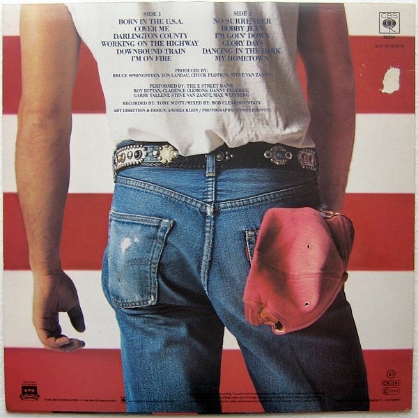 Image of Back Cover of LP - G+/G - BRUCE SPRINGSTEEN, Born In The U.S.A. (CBS Red Label ; 86304, UK 1984, Inner & Insert, No Barcode, Red Label), Heavy Sticker Damage,  - 284681S