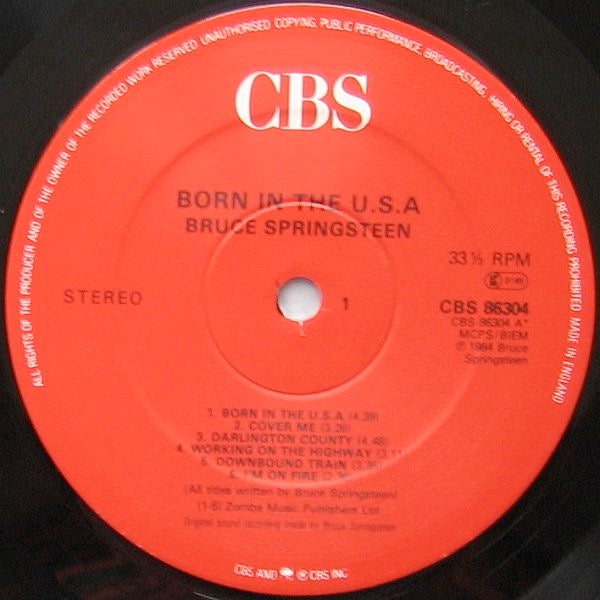 Image of Label Cover of LP - G+/G - BRUCE SPRINGSTEEN, Born In The U.S.A. (CBS Red Label ; 86304, UK 1984, Inner & Insert, No Barcode, Red Label), Heavy Sticker Damage,  - 284681S