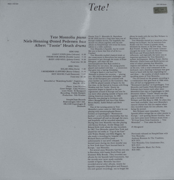 Image of Back Cover of 4724137E: LP - THE TETE MONTOLIU TRIO, Tete! (SteepleChase; SCS 1029, Denmark 1975)   VG+/EX