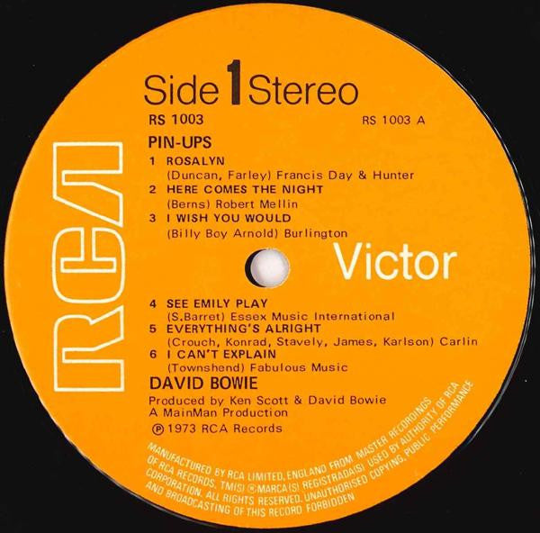 Image of Label Cover of LP - VG+/VG - DAVID BOWIE, Pinups (RCA Victor Orange with Stereo Text; RS1003, UK 1973, Textured Sleeve, Insert), Strong VG,  - 2326137E