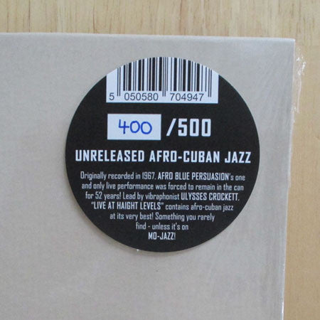 Image of Label Cover of 5024218E: LP - AFRO BLUE PERSUASION, Live at Haight Levels Vol.1 (Mo-Jazz Records; MJLP-9077, Germany 2019, Pasteback Sleeve, Limited to 500 hand-numbered copies.) Still In Shrinkwrap With Hype Sticker  VG+/VG+