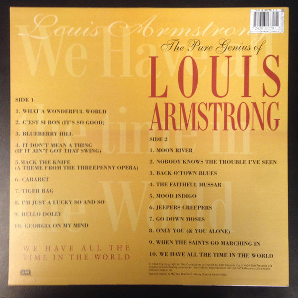 Image of Back Cover of LP - VG+/VG+ - LOUIS ARMSTRONG, The Pure Genius Of Louis Armstrong: We Have All The Time In The World (EMI Records Ltd.; 7243 8 31779 1 2, UK 1994), ,  - 1726141E