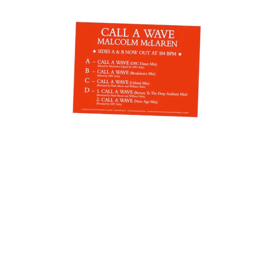 Image of Front Cover of 4634126E: 2x12" - MALCOLM MCLAREN AND THE BOOTZILLA ORCHESTRA, Call A Wave Remixes (Be With Records; BEWITH020TWELVE, US 2023 Reissue, Gatefold, 45 RPM)   NEW/NEW