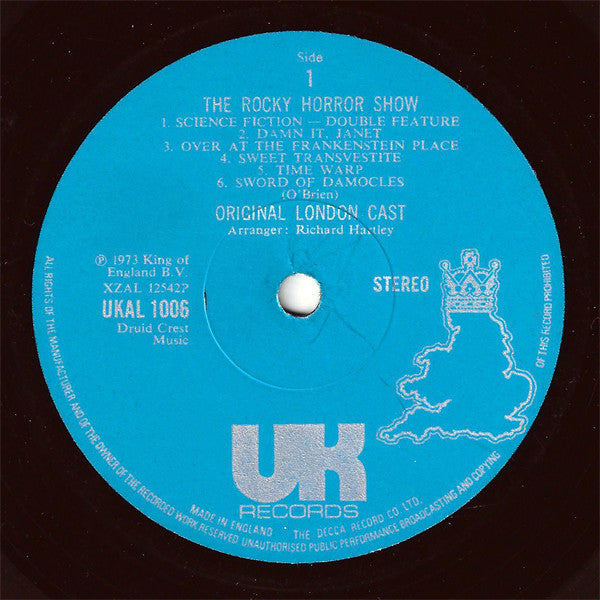 Image of Label Cover of LP - VG/G+ - RICHARD O'BRIEN - ORIGINAL LONDON CAST, The Rocky Horror Show (UK Records Blue Labels With Silver Text; UKAL 1006, UK 1973), Hairline marks.,  - 2416403C