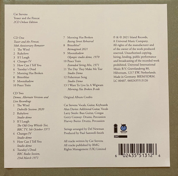 Image of Back Cover of 0534099E: 2xCD - CAT STEVENS, Teaser And The Firecat (Island Records; 0602435513126, Europe 2021)   VG+/VG+