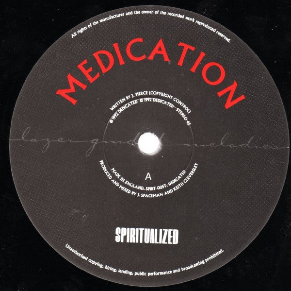 Image of Label Cover of 12" - VG/VG+ - SPIRITUALIZED, Medication (Dedicated; SPIRT005T, UK 1992, Picture Sleeve), Split Spine,  - 3726156E