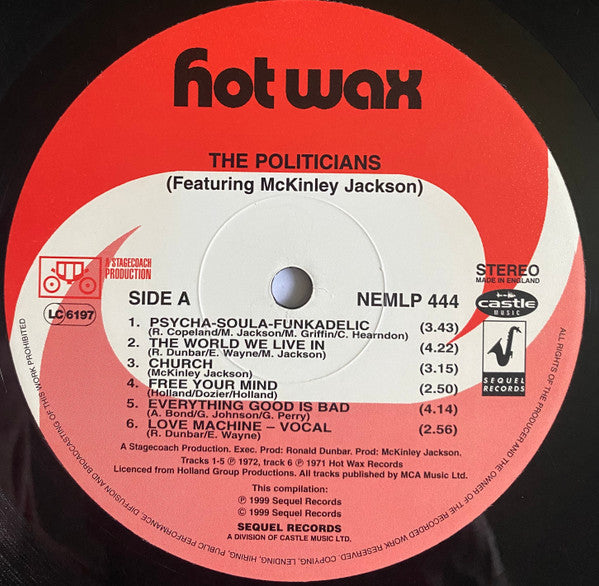 Image of Label of 3514325C: LP - THE POLITICIANS FEATURING MCKINLEY JACKSON, The Politicians Featuring McKinley Jackson (Sequel Records; NEMLP 444, UK 1999 Reissue, Picture Sleeve, Remastered) Light edge and corner wear on sleeve  VG/VG+