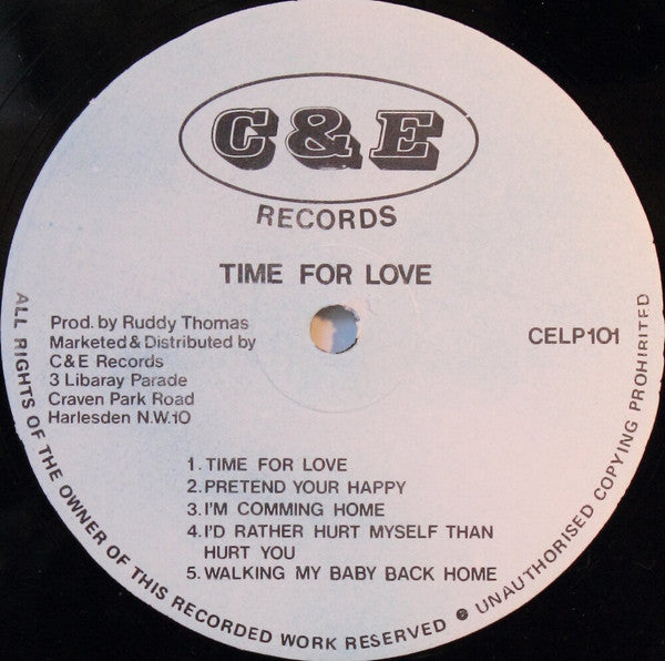 Image of Label Cover of LP - VG/VG - RUDDY THOMAS, Time For Love (C & E Records; CELP101, UK 1987, Picture Sleeve), ,  - 2246031S