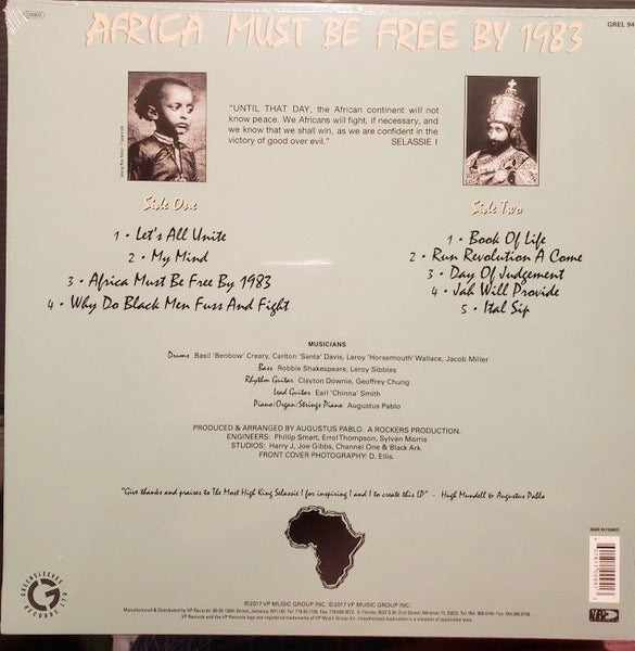 Image of Back Cover of LP - VG/G+ - HUGH MUNDELL, Africa Must Be Free By 1983. (Greensleeves Records; GREL 94, UK 2017 Reissue), Lots of light lines, plays fine. Bent corner on sleeve, still in shrink.,  - 2216091C