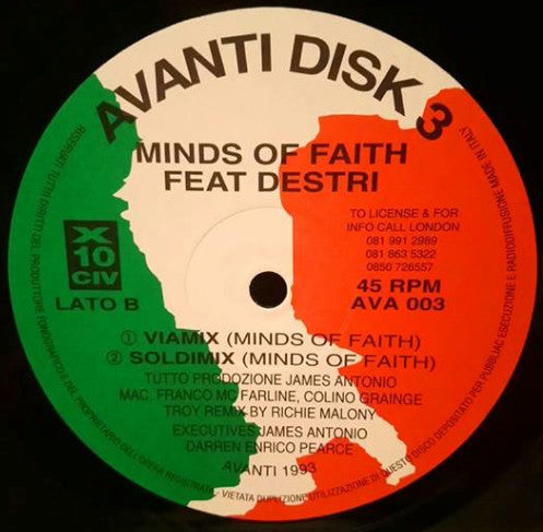 Image of Back Cover of 4745165S: 12" - MINDS OF FAITH FEAT DESTRI, Love Bizzare (Remix) (Avanti; AVA 003, Italy 1993, Plain Sleeve) one or two scuffs  /VG