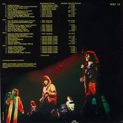 Image of Back Cover of 3214278C: 2xLP - THE ROLLING STONES, Rolled Gold - The Very Best Of The Rolling Stones (Decca Black; ROST 1/2, UK 1977 Reissue, Gatefold, No 33-  Below Label Cat. No.) Top seam split, corner creasing.  VG/VG