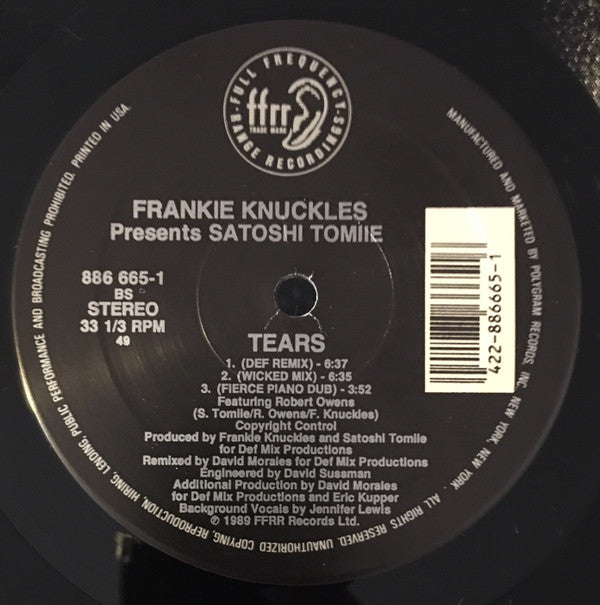 Image of Label Cover of 12" - VG/VG - FRANKIE KNUCKLES PRESENTS SATOSHI TOMIIE, Tears (FFRR ; 886 665-1, US 1989, Company Sleeve), ,  - 3326053E