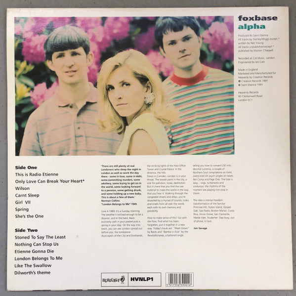 Image of Back Cover of LP - VG/VG - SAINT ETIENNE, Foxbase Alpha (Heavenly; HVNLP1, UK 1991, Inner, MPO Pressing), Very light wear all around. ,  - 4346067S