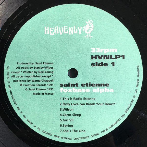 Image of Label Cover of LP - VG/VG - SAINT ETIENNE, Foxbase Alpha (Heavenly; HVNLP1, UK 1991, Inner, MPO Pressing), Very light wear all around. ,  - 4346067S
