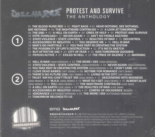 Image of Back Cover of 2xCD - VG+/VG+ - DISCHARGE, Protest And Survive: The Anthology (BMG; BMGCAT424DCD, Europe 2020, Triple Digipak, Booklet), ,  - 3936218E