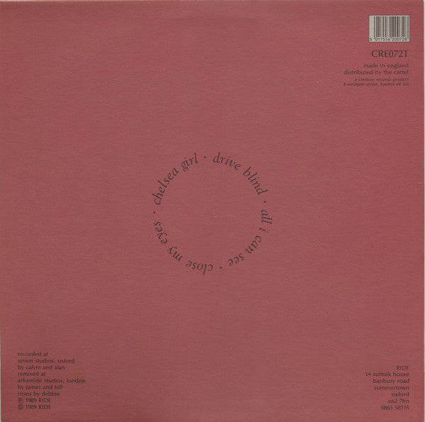 Image of Back Cover of 12" EP - VG/G - RIDE, Ride (Creation Records; cre072t, UK 1990, Textured Sleeve), ,  - 2916035C