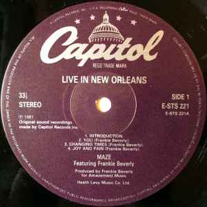 Image of Label Cover of 2xLP - VG/VG+ - MAZE FEATURING FRANKIE BEVERLY, Live In New Orleans (Capitol Records; ESTSP 22, UK 1981, Gatefold), Light creasing around edges of sleeve.,  - 4246180S