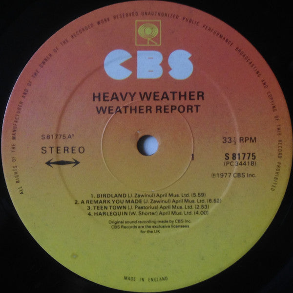 Image of Label Cover of LP - VG/VG - WEATHER REPORT, Heavy Weather (CBS Sunburst; S 81775, UK 1977, Picture Sleeve, April music credits), Light hairlines. WOL. ,  - 3626393E