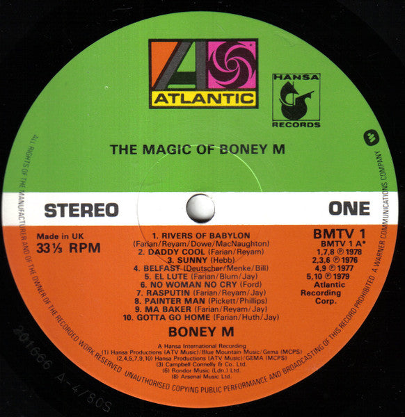 Image of Label Cover of LP - VG+/VG - BONEY M., The Magic Of Boney M. (Atlantic; BM TV 1, UK 1980, Die Cut Glossy Sleeve), Sleeve is nice!,  - 3816320C