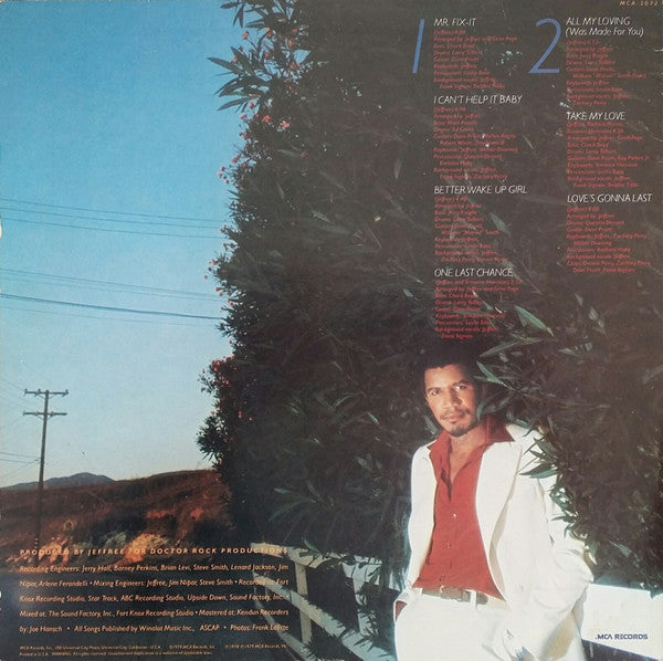 Image of Back Cover of LP - VG/VG+ - JEFFREE, Jeffree (MCA Records; MCA-3072, US 1979, Company Inner, Pinckneyville Press), Edge wear. Export sticker on back, export stamp on cover.,  - 3046144S