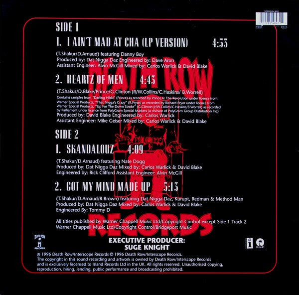 Image of Back Cover of 12" - G+/G+ - 2PAC, I Ain't Mad At Cha (Death Row Records; 12 DRW 5, UK 1996, Picture Sleeve), Marks on vinyl but plays well. Multiple light creasing around edges of sleeve.,  - 4226238E