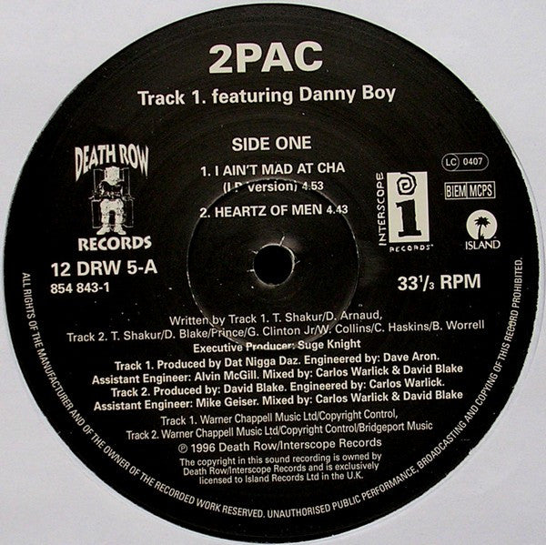 Image of Label Cover of 12" - G+/G+ - 2PAC, I Ain't Mad At Cha (Death Row Records; 12 DRW 5, UK 1996, Picture Sleeve), Marks on vinyl but plays well. Multiple light creasing around edges of sleeve.,  - 4226238E