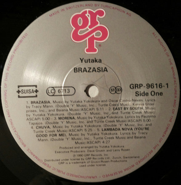 Image of Label Cover of 4925374E: LP - YUTAKA, Brazasia (GRP; GRP-9616-1, Switzerland 1990, Picture Sleeve)   VG/VG