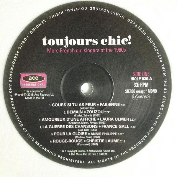 Image of Label of 0854421S: LP - VARIOUS, Toujours Chic! (Ace; HIQLP 036, UK 2015, Inner, Lavender Vinyl)   NEW/NEW