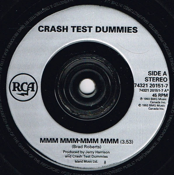 Image of Label Cover of 7" - VG/VG - CRASH TEST DUMMIES, Mmm Mmm Mmm Mmm (RCA; 74321-20151-7, UK 1993, Picture Sleeve), ,  - 3316186C