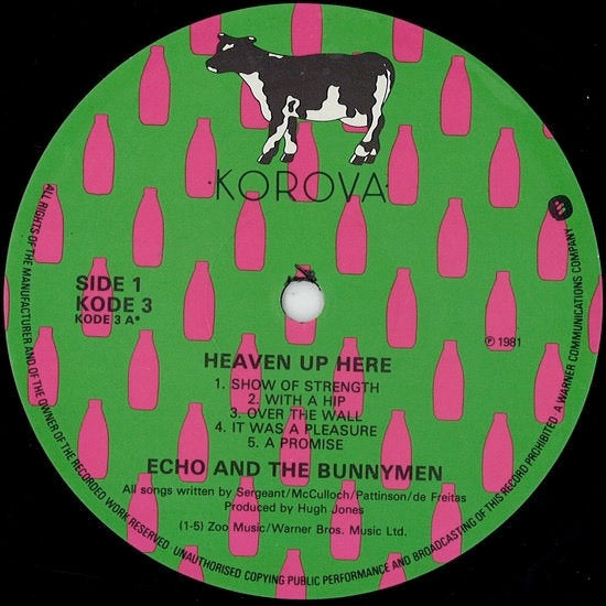 Image of Label Cover of LP - VG/VG - ECHO AND THE BUNNYMEN, Heaven Up Here (Korova; KODE 3, UK 1981, Textured Sleeve, Inner, Black & White Cow On Rear Of Sleeve), ,  - 1926301E