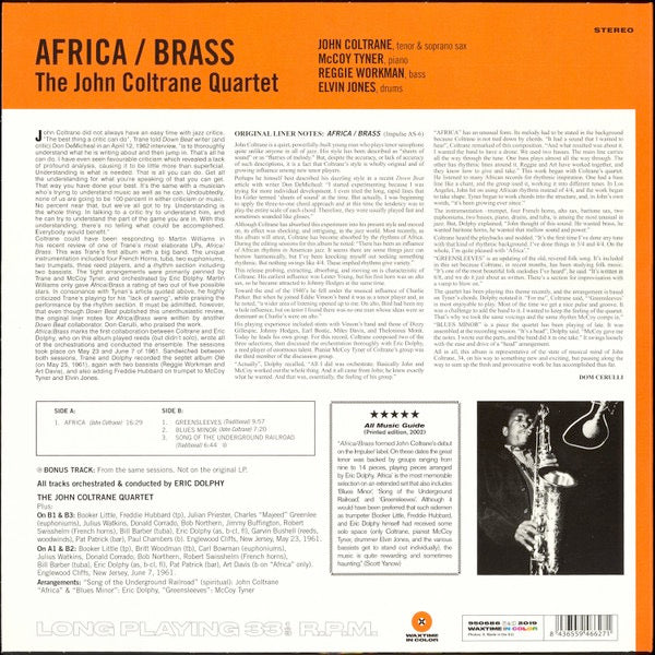 Image of Back Cover of LP - NEW/NEW - THE JOHN COLTRANE QUARTET, Africa / Brass (WaxTime In Color; 950686, Europe 2019 Reissue, 180 Gram Orange Vinyl.), ,  - 2416343C