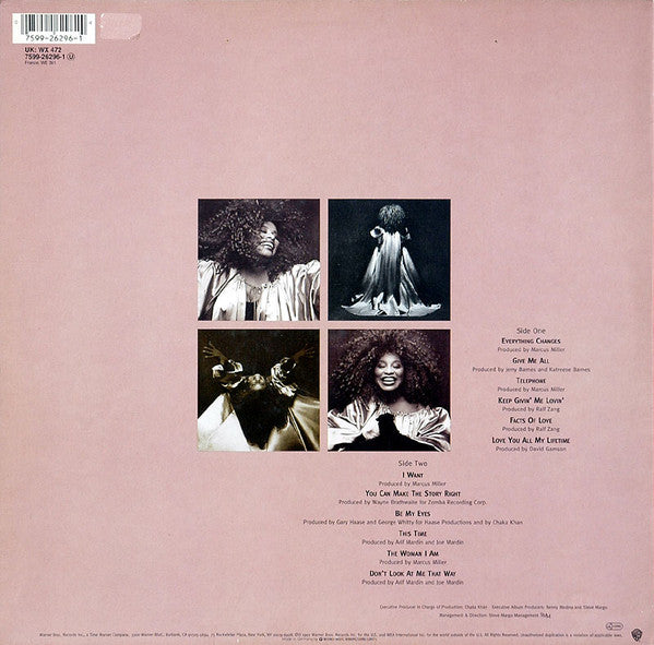 Image of Back Cover of LP - VG/EX - CHAKA KHAN, The Woman I Am (Warner Bros. Records; 7599-26296-1, Europe 1992, Picture Sleeve, Inner), Light ringwear on sleeve,  - 4326216E