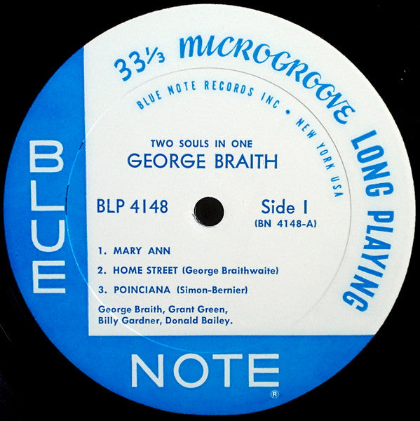 Image of Front Cover of 3543022S: LP - GEORGE BRAITH, Two Souls In One (Blue Note; BLP 4148, US 1963, No Sleeve) NO SLEEVE. Record has surface marks and hairlines. No feelers. Borderline G+. Plays like a G+ with light surface noise, no repetative clicks or pops  /G