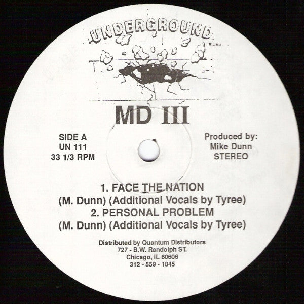 Image of Front Cover of 12" - /VG+ - MD III (MIKE DUNN), Face The Nation (Underground; UN 111, US 1988, Plain Sleeve), , AciiiiiiiiiiiiiiiiiiiidA1 - Face The NationA2 - Personal Problem B1 - Set Me FreeB2 - Going Nowhere - 2646247S