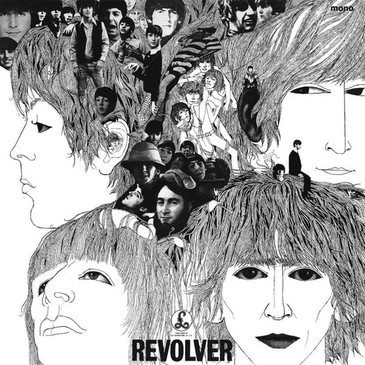 Image of Front Cover of 0125312E: LP - THE BEATLES, Revolver (Parlophone Black/Yellow; PMC7009, UK 1966, Flipback G&L Sleeve, Mono, 605-2/606-2, KT Tax Code Stamp. Doctor Robert Label. Dr. Robert Sleeve.) Stickers Stuck to Labels, Sleeve Discoloured At Edges, Corner Bumps  VG/VG