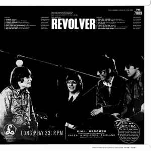 Image of Back Cover of 4713055C: LP - THE BEATLES, Revolver (Parlophone Black/Yellow; PMC7009, UK 1966, Flipback G&L Sleeve, Mono, 605-2/606-2, KT Tax Code Stamp. Doctor Robert Label. Dr. Robert Sleeve.)   VG/G