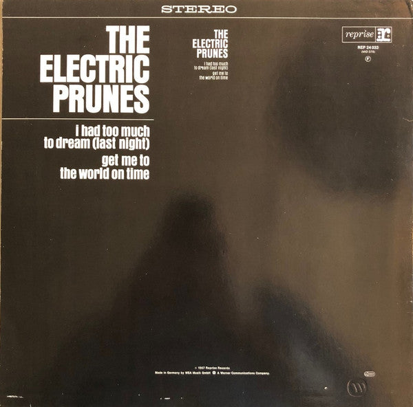 Image of Back Cover of LP - VG/VG+ - THE ELECTRIC PRUNES, I Had Too Much To Dream Last Night (Reprise Records; REP 24 033, Germany 1986 Reissue, Embossed 'W' on back cover. GEMA), One hairline on A side. B side matrix variation. Edge and ring wear, creasing.,  - 2246241S