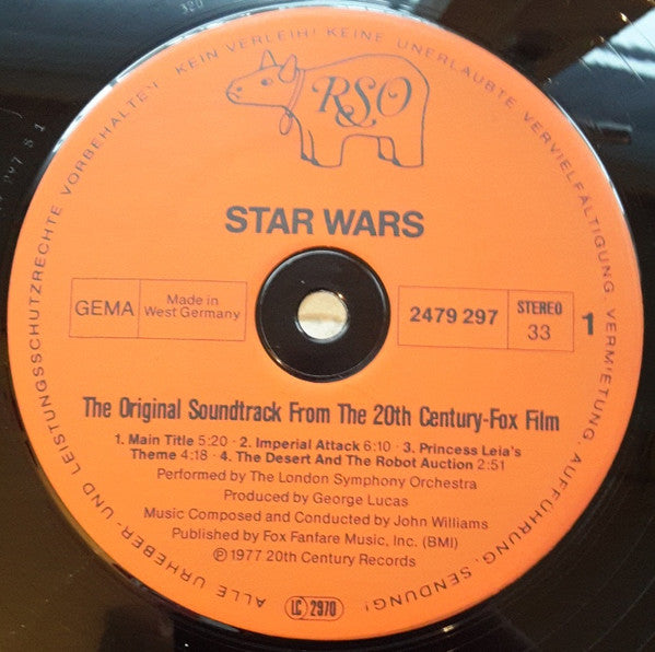 Image of Label Cover of 5114197C: 2xLP - JOHN WILLIAMS, THE LONDON SYMPHONY ORCHESTRA, Star Wars (The Original Soundtrack From The 20th Century-Fox Film) (RSO; 2658151, Germany 1977, Gatefold) Very glossy clean vinyl, Sleeve has some laminate fading  VG/VG+