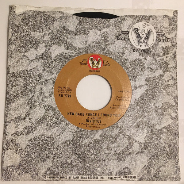 Image of Front Cover of 7" - P/VG - INVICTUS, New Babe (Since I Found You) / Cotton Candy Lane (Rama Rama; RR 7779, US 1969, Company Sleeve), Tear on labels (bringing grading down). Company sleeve torn at one edge.,  - 1326106E