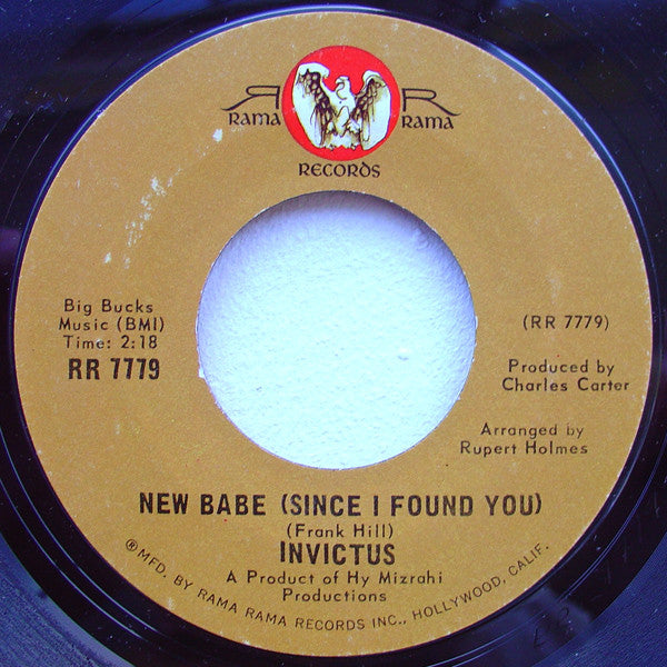 Image of Back Cover of 7" - P/VG - INVICTUS, New Babe (Since I Found You) / Cotton Candy Lane (Rama Rama; RR 7779, US 1969, Company Sleeve), Tear on labels (bringing grading down). Company sleeve torn at one edge.,  - 1326106E