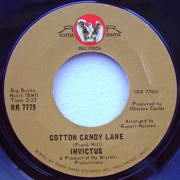 Image of Label Cover of 7" - P/VG - INVICTUS, New Babe (Since I Found You) / Cotton Candy Lane (Rama Rama; RR 7779, US 1969, Company Sleeve), Tear on labels (bringing grading down). Company sleeve torn at one edge.,  - 1326106E