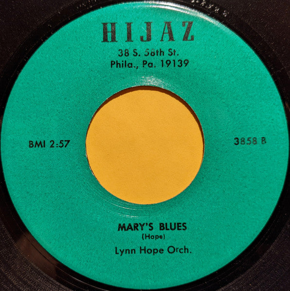 Image of Back Cover of 3653010S: 7" - LYNN HOPE ORCH., Hook, Line & Sinker / Mary's Blues (Hijaz; 3858, US )   /VG