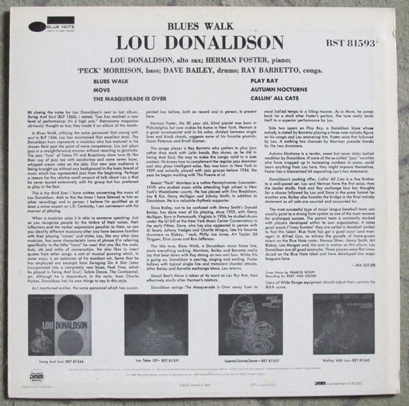 Image of Back Cover of LP - VG/VG - LOU DONALDSON, Blues Walk (Blue Note; BST 81593, France 1985 Reissue, With Obi), ,  - 2026047E