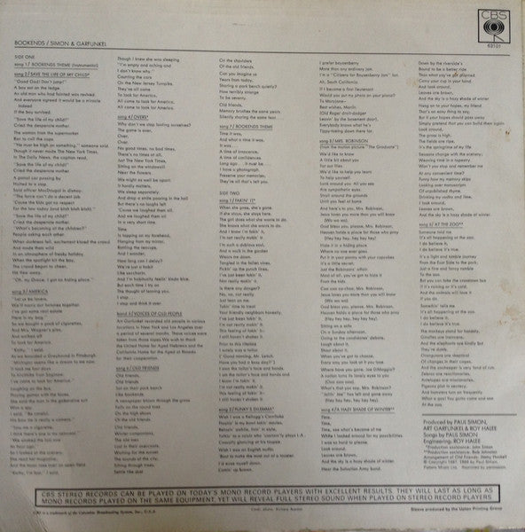 Image of Back Cover of LP - VG/G+ - SIMON & GARFUNKEL, Bookends (CBS; 63101, UK 1968, Laminated Front Sleeve, Mono), Light scratches & hairlines, edge wear,  - 4446015S